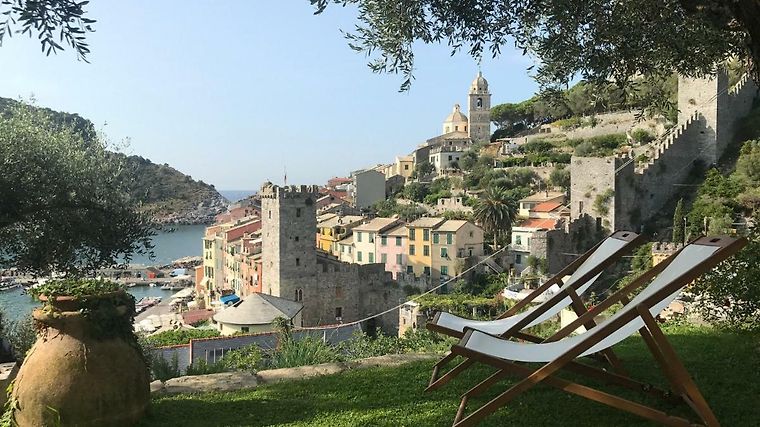 Pizza place terrace overlooking to beautiful Porto Venere harbor